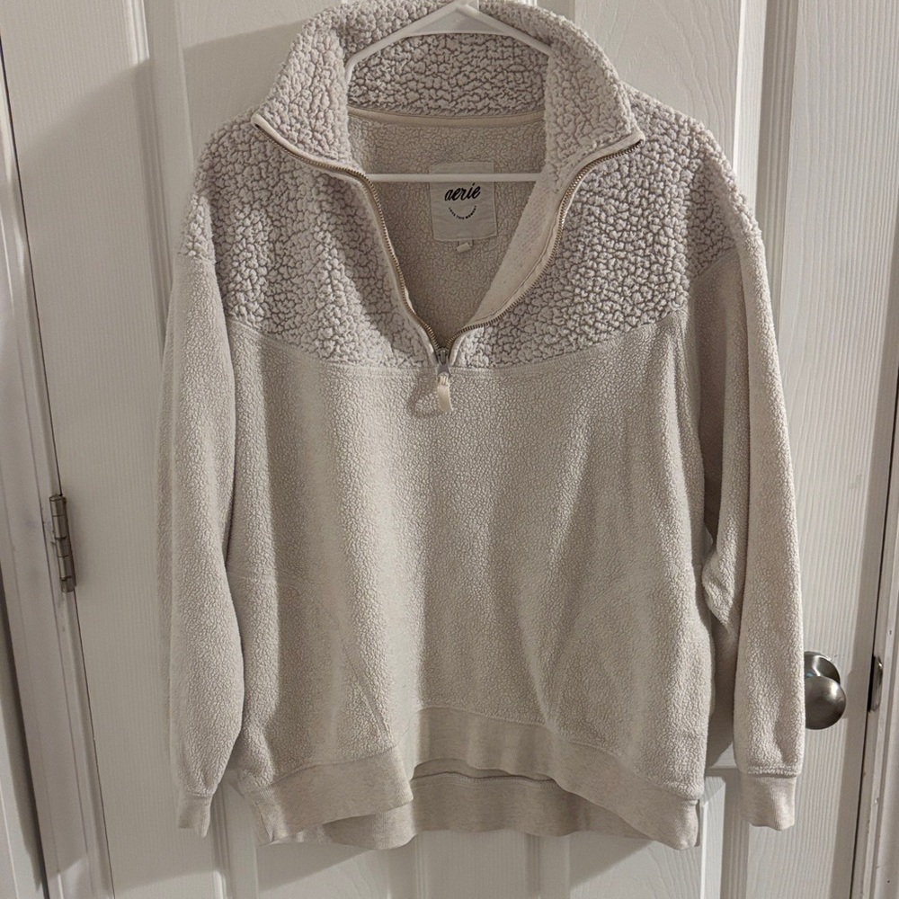 aerie Cream Sherpa Quarter-Zip Pullover